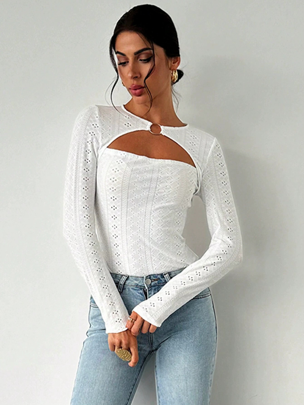 ZARA Simple Elegant Commuter Lace Hollow Long Sleeve Top Spring Summer